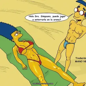En la Playa con Marge (Milhouse Penetra a Marge Simpson) - Página 1